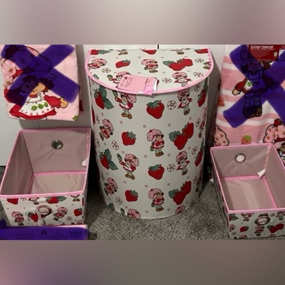 Strawberry Shortcake Storage Set hamper bins blanket toybox picture Care Bears